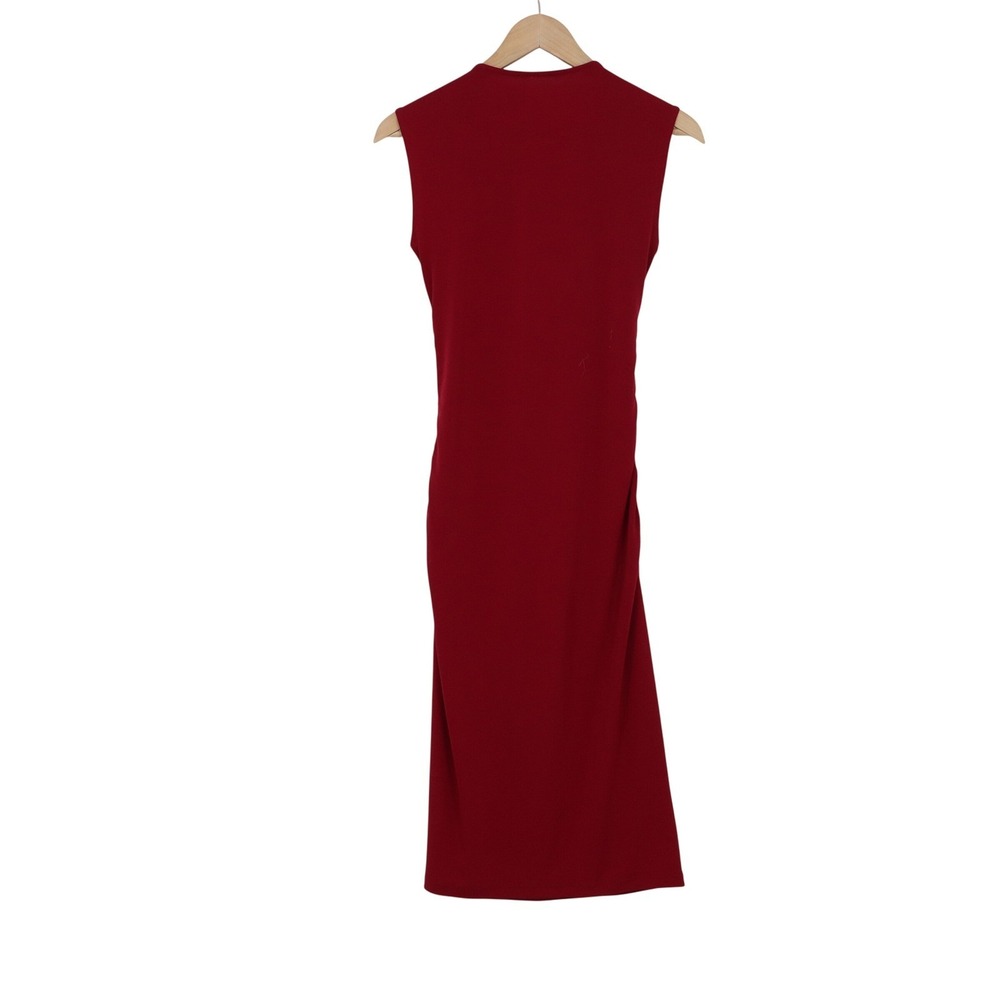 Sleeveless Ruched Midi Sheath Dress Burgundy Red Cowl Square Neck Size M - Picture 3 of 4